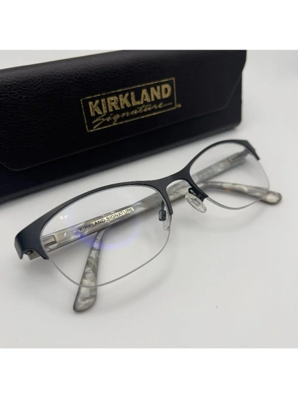 Kirkland Signature Pepper Eyeglass Frames Semi Rimless Cat Eye Black 52-18-135